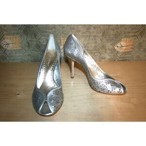 New BCBGirls Silver Metallic Perforated Leather Peep Toe Pumps 11 B / 41